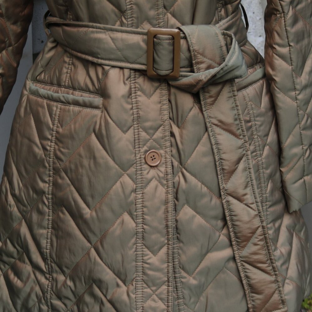 LOFT Petite Tan Iridescent Quilted Belted Insulated Trench Coat Jacket Sz MP - Picture 4 of 7